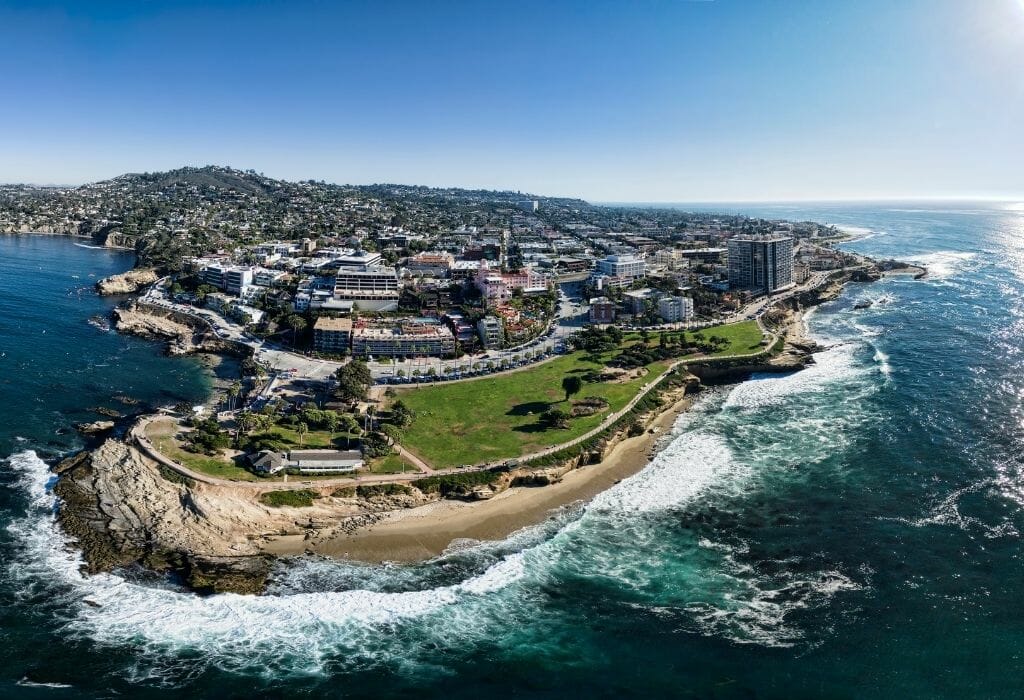 Aerial view of La Jolla Village and Coast line - La Jolla California Travel Guide