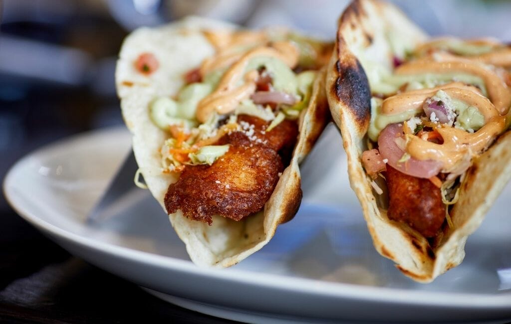 Closeup of two fish Tacos Old Town San Diego 