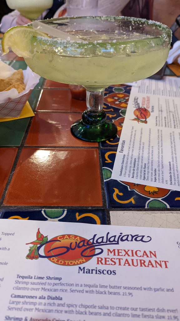 Menu and traditional margarita glass at Casa Guadalajara Old Town San Diego