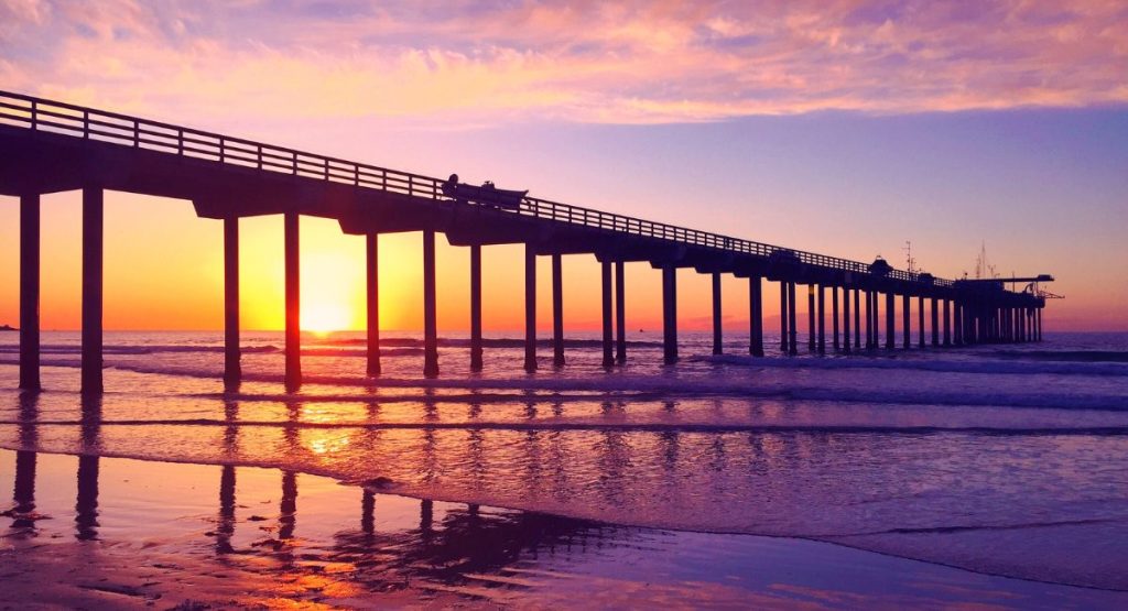 A beautiful sunrise view at Ocean Beach San Diego