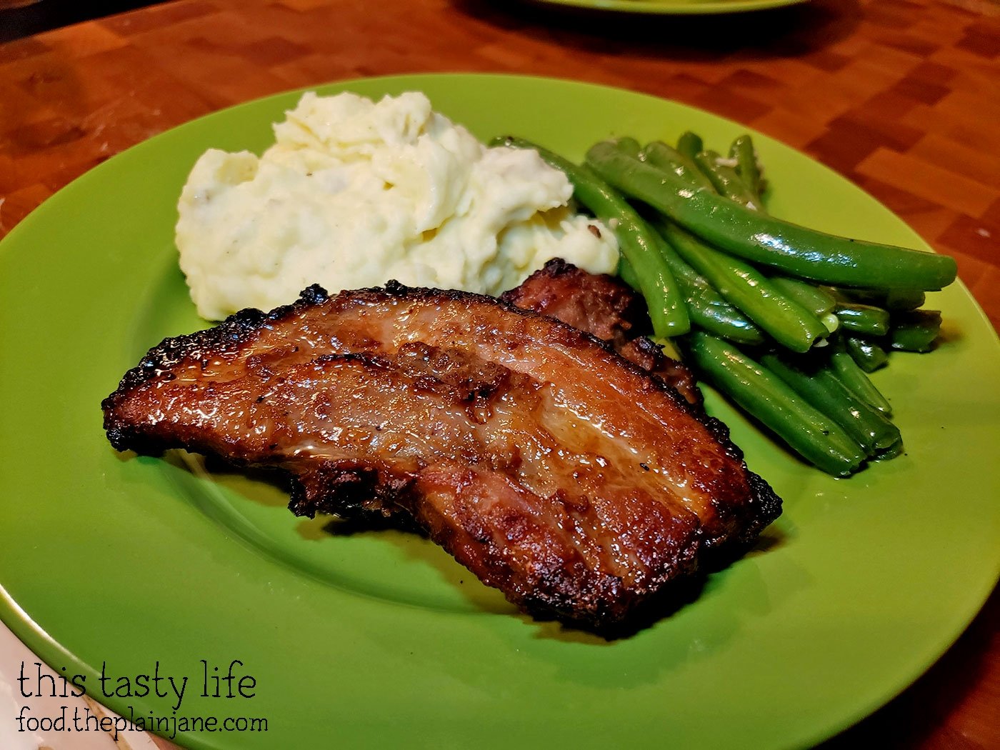 Potatoes, green beans and Korean Style Pork Belly