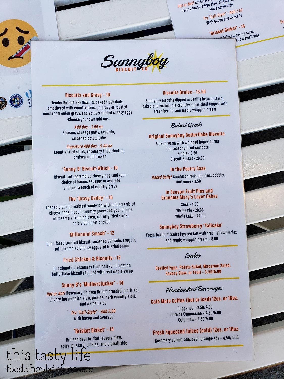 Sunnyboy Biscuit Company Menu