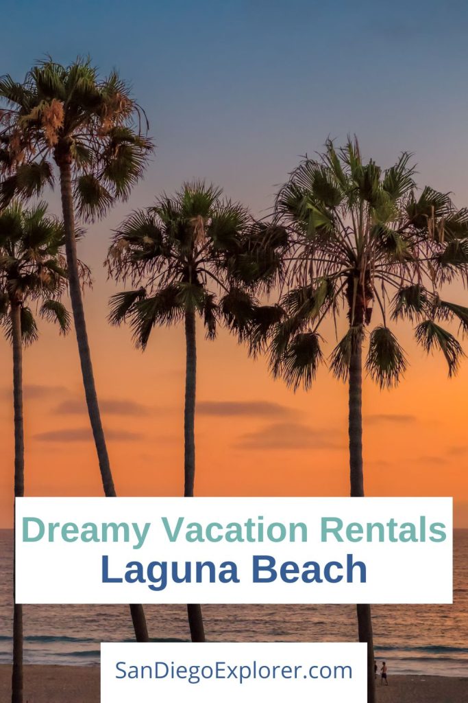 Are you on the hunt for a vacation rental in Laguna Beach? We're here to help you! Check out these top Laguna Beach vacation rentals! - outline of palm trees in front of orange sunset over the beach in Laguna beach