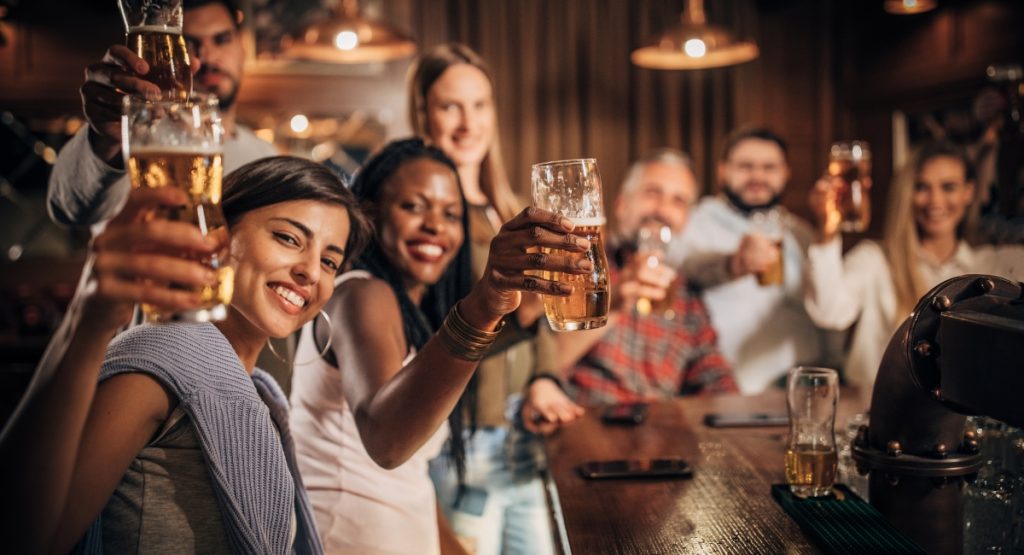 group of young people at a pub crawl