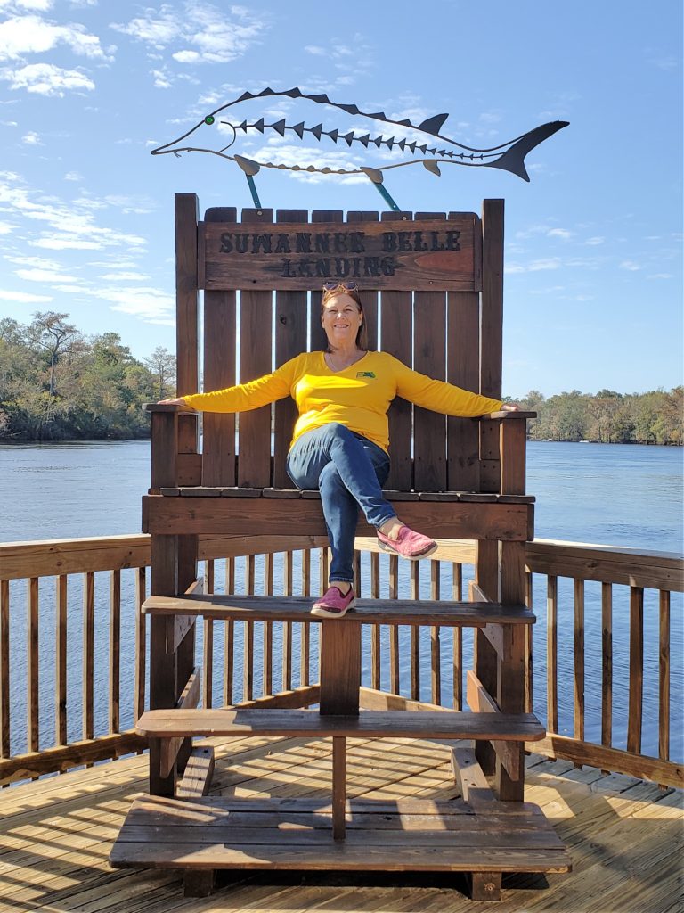 woman in gigantic deck chair