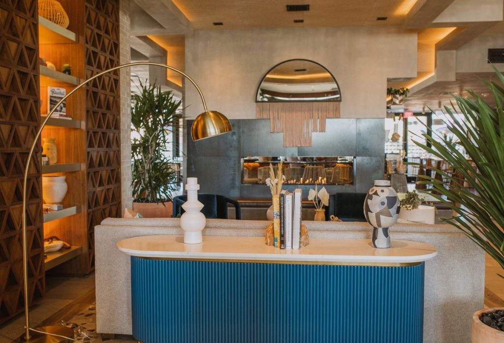 Senna house lobby with tan color scheme