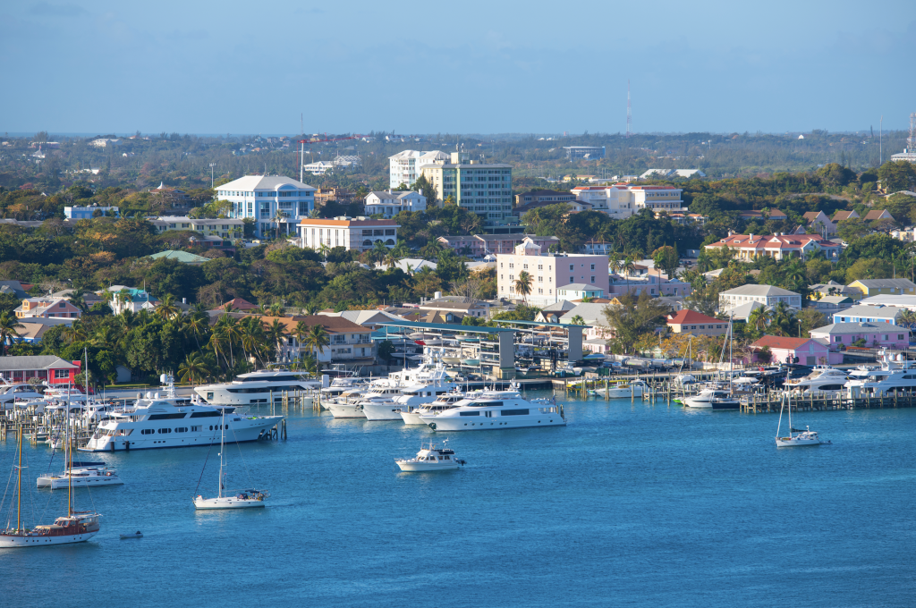 Nassau historic downtown and Nassau Port, Nassau, New Providence Island, Bahamas.