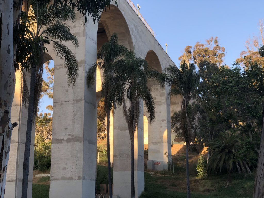 View of El Prado Bridge San Diego from Florida Canyon hiking path