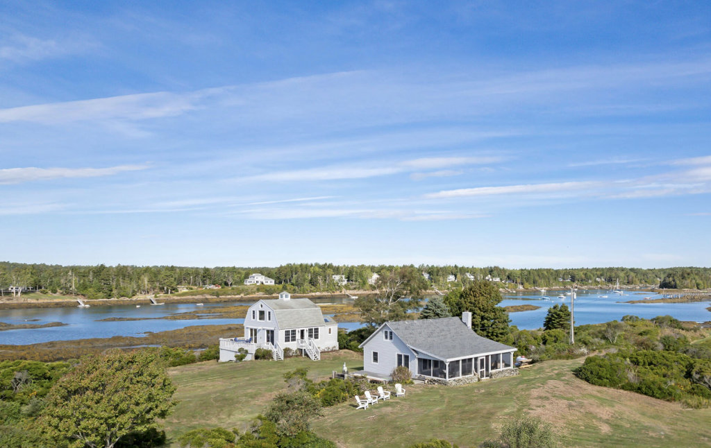 A large farmhouse on a private island in Harpswell.