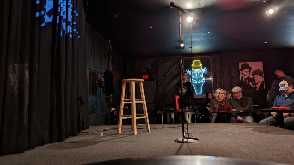 Stage with bar stool and microphone at La Jolla Comedy Store - Best Comedy Clubs in San Diego