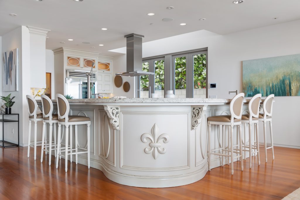 Kitchen counter with decorative molding.