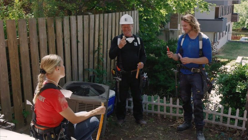 Mike Holmes enjoys a break with children Sherry Holmes and Michael Holmes Jr. during Season 2 of "Holmes Family Rescue."