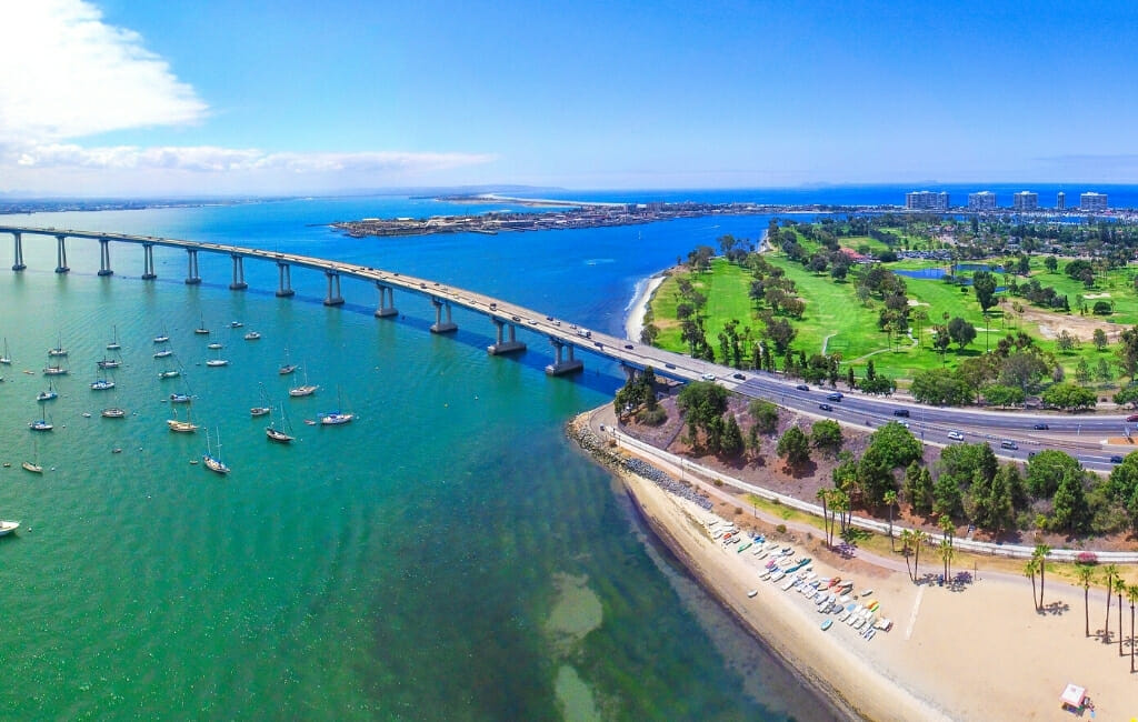 Aerial view of Coronado Bay Bridge and Coronado