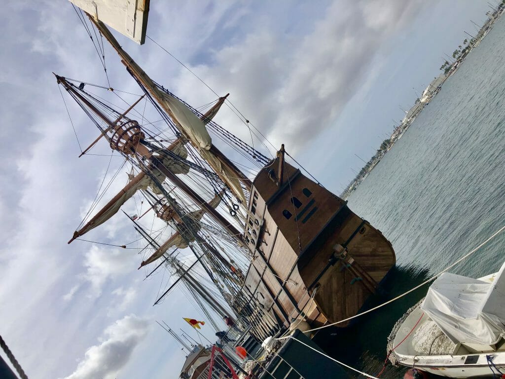 Historic wood sail boat replica of the San Salvador 