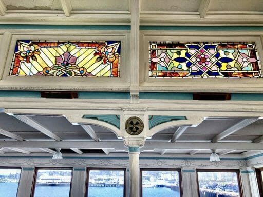 Art-deco stained windows on board the historic Berkeley ferry