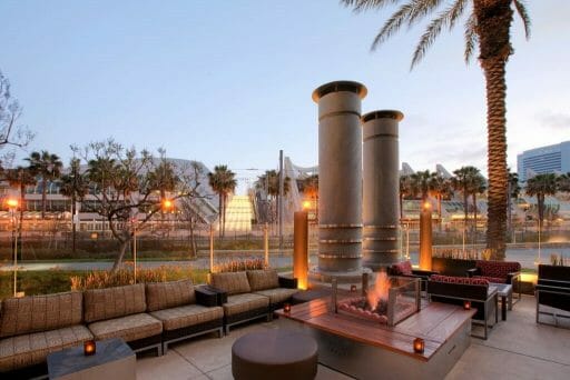 Terrace of the Hilton Gaslamp Quarter Hotel with view of the Convention Center San Diego