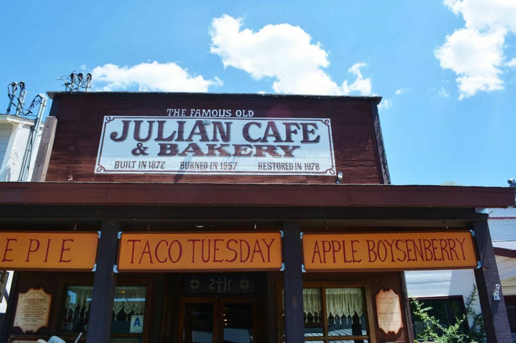 Julian Cafe and Bakery - sign over entrance of the Julian Cafe and Bakery - Best Apple Pie in Julian -