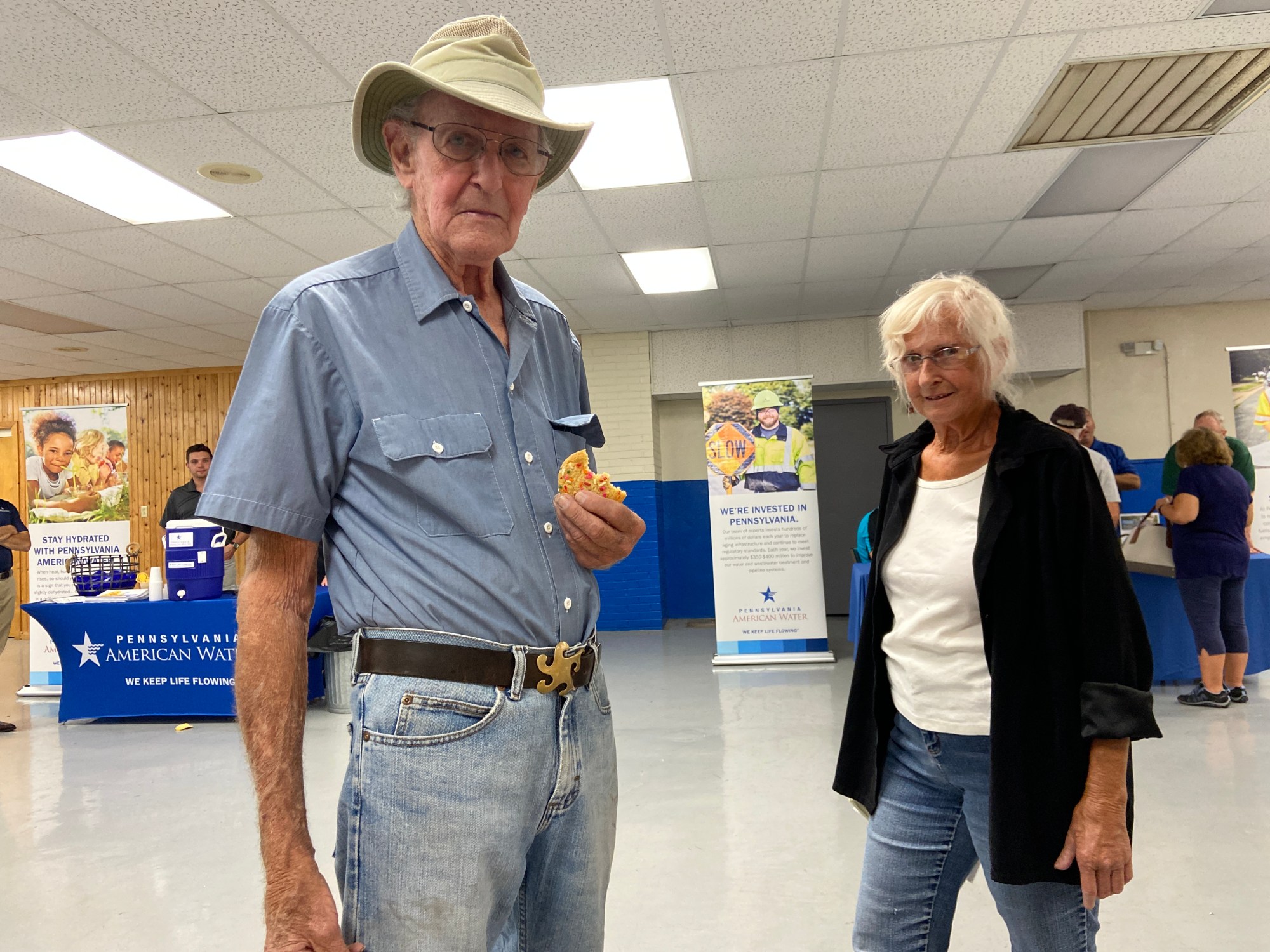 Bob Townsend and Linda Ottaviano were among the people who attended Wednesday's open house session regarding the potential sale and expansion of the East Coventry sewer system. (Evan Brandt -- MediaNews Group)