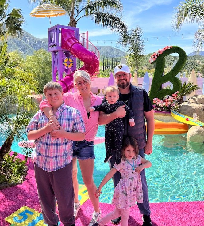 Roberts and her family in the prize-winning backyard