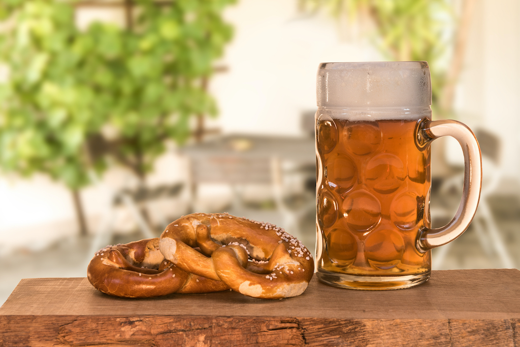 Beer and pretzel in the beer garden