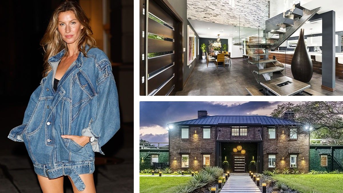 Giselle Bundchen with photos of her newly purchased mansion home