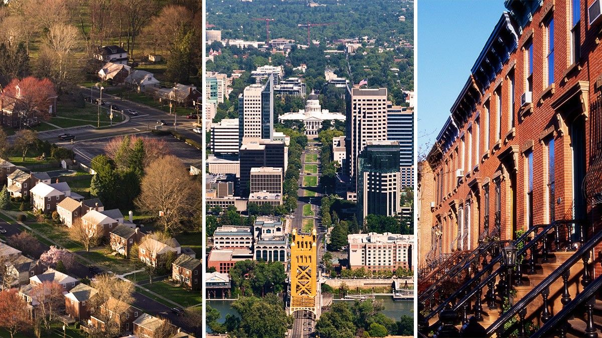 Sacramento, CA; Apartments in Brooklyn, NY; and a suburb in Chicago