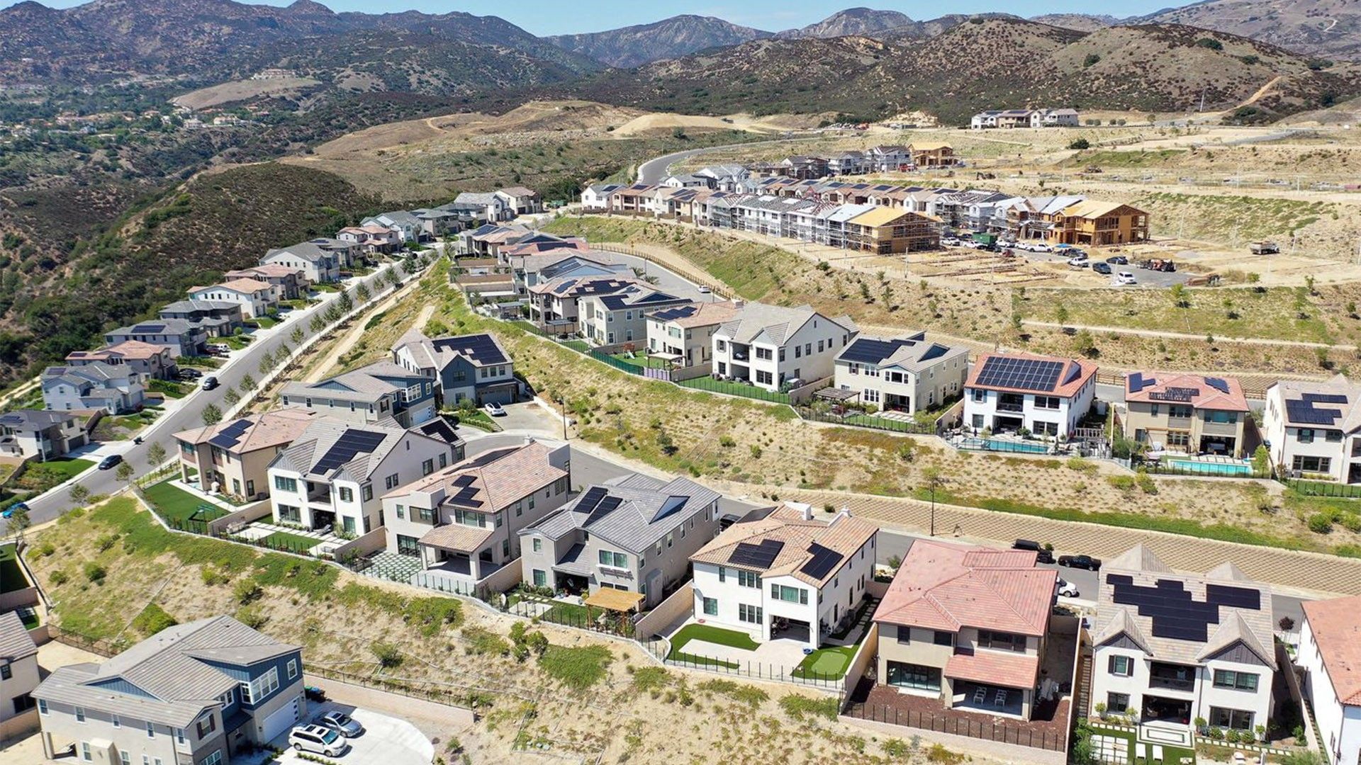 Aerial view of a newly developed suburb of large homes