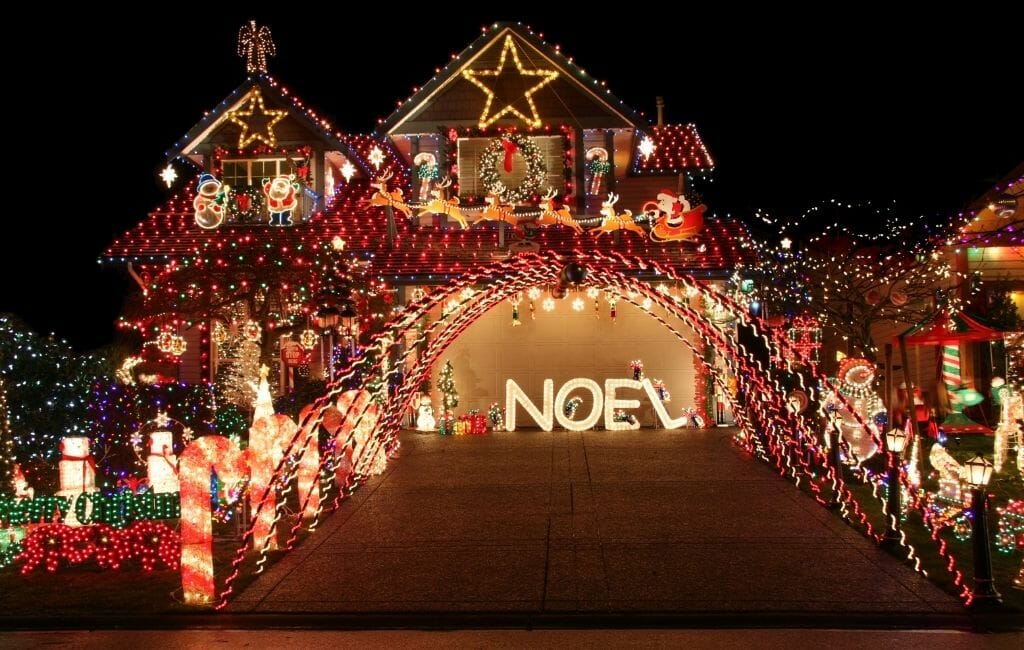 Beautiful decorated house with lots of Christmas Lights San Diego