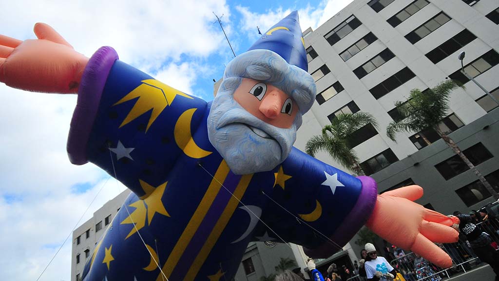 Merlin the Wizard performs his magic along Harbor Drive.