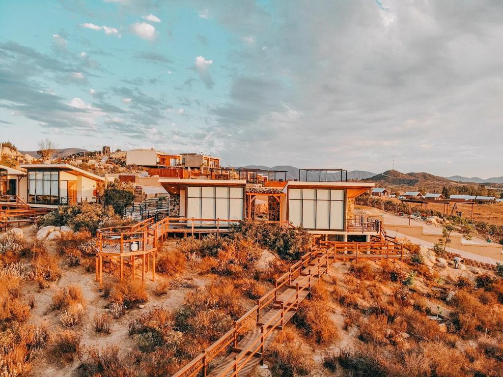 Aerial view of luxury modern villas at Contemplacion Hotel Valle de Guadalupe