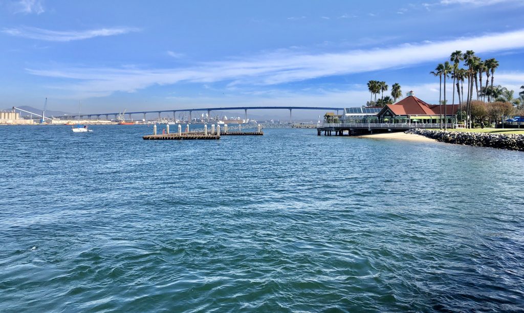 Coronado Bay Bridge on a sunny day taken from the San Diego Ferry to Coronado