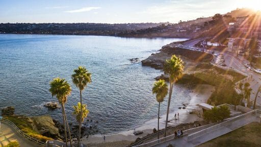 Drone shooting in San Diego California, La Jolla Cove area, November 24, 2017