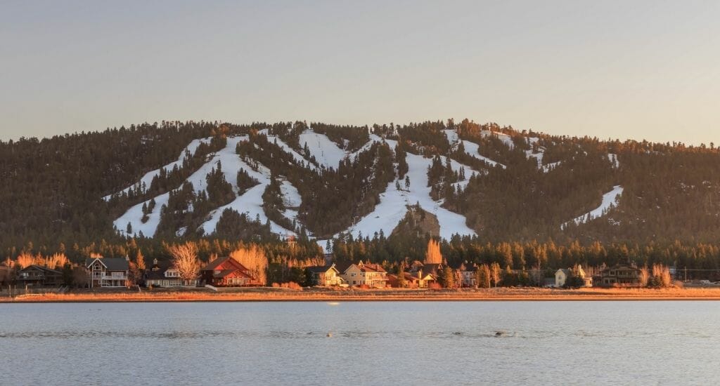 Big bear Lake and mountains during sunrise