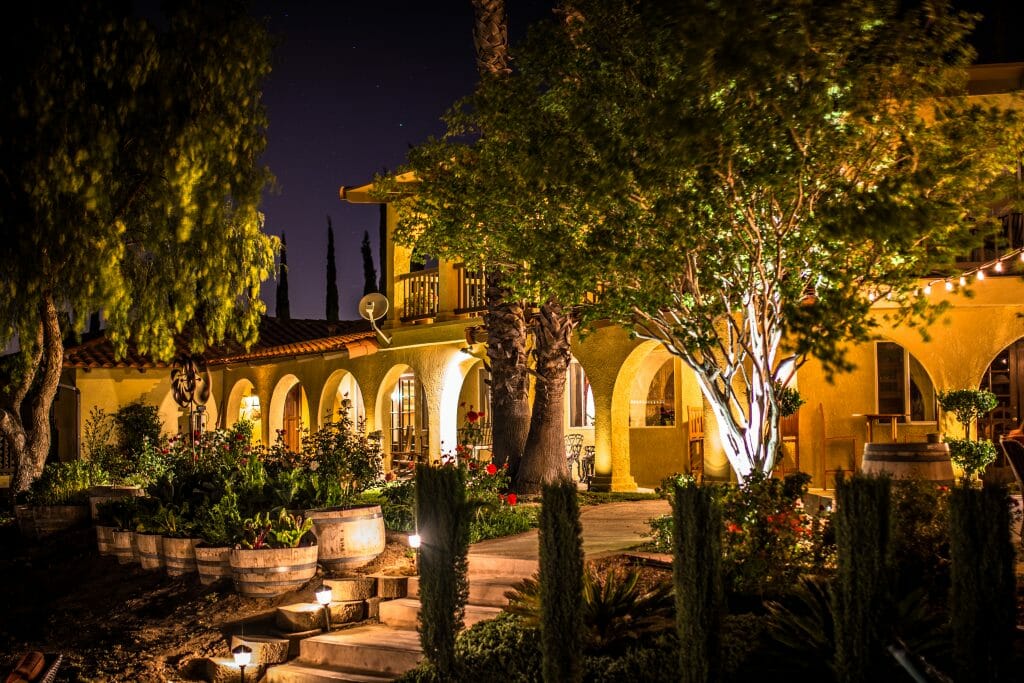 Night shot of the Inn at Europa Village