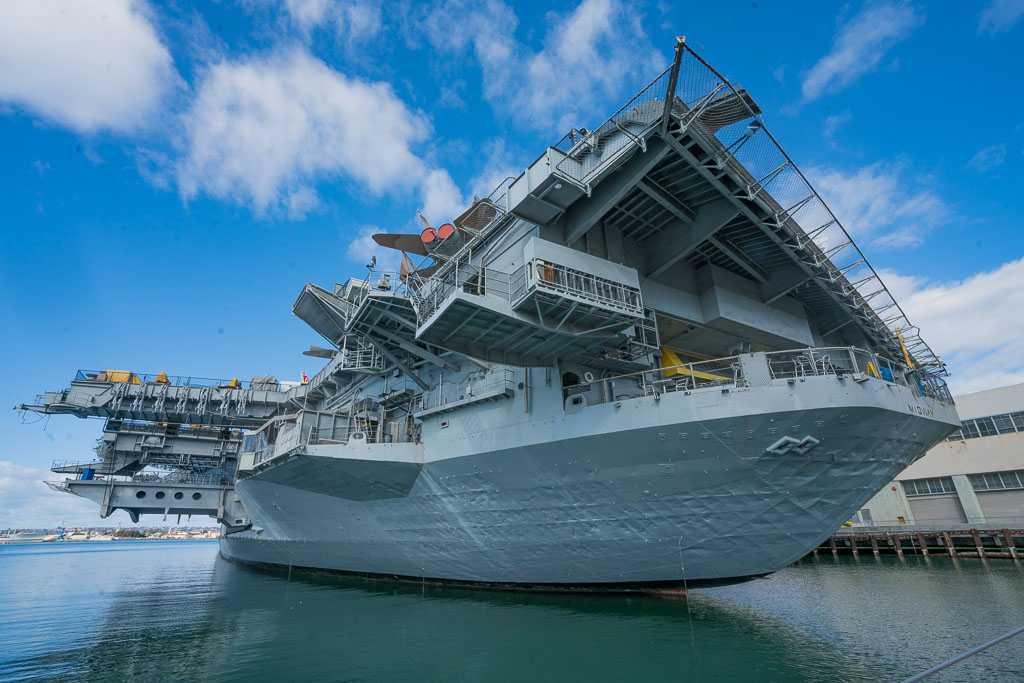 USS Midway looking up from the boardwalk in Downtown San Diego