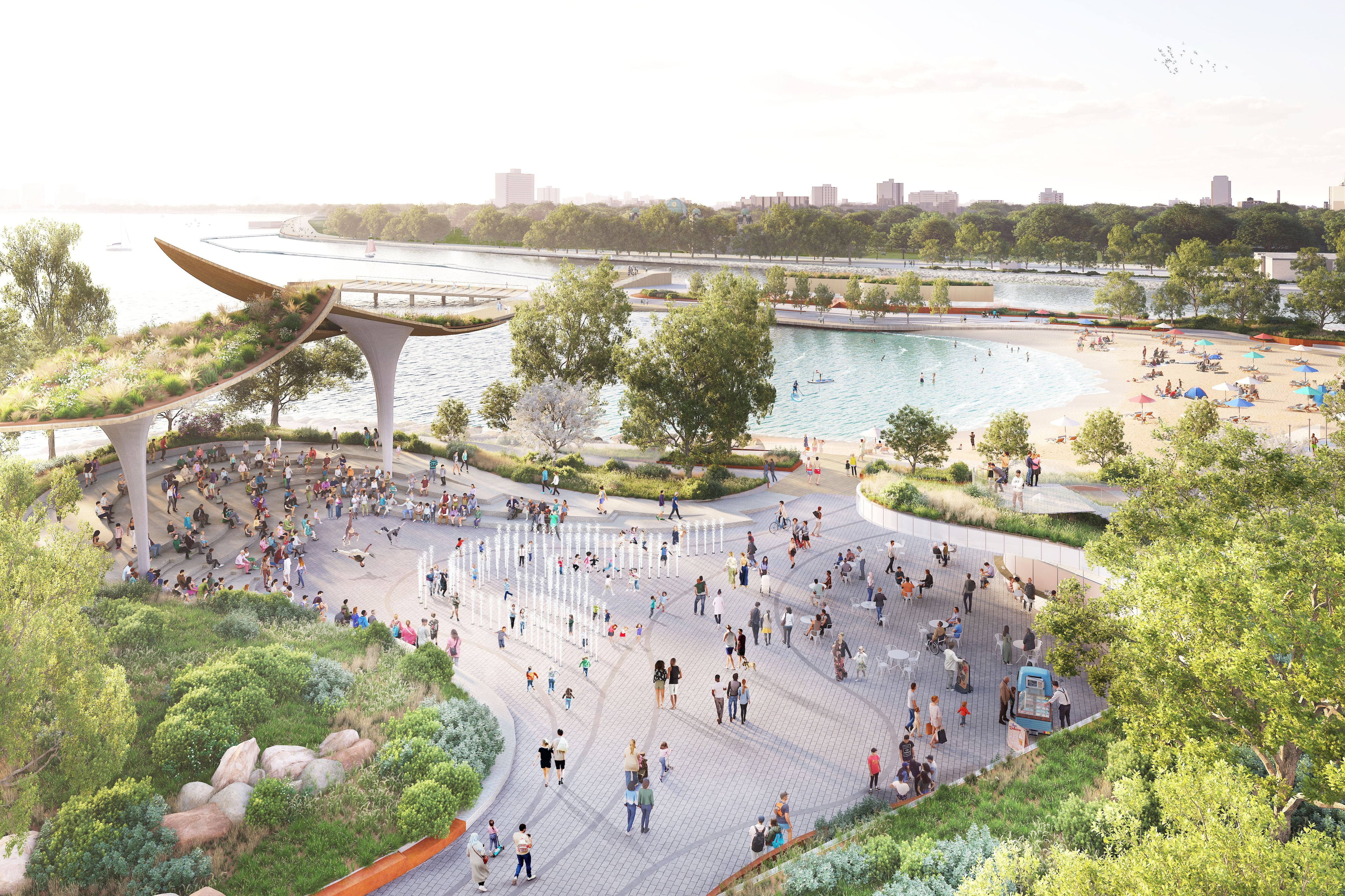 Plans for the development of public space at Ontario Place include adding 4,000 metres of pathway for people of all abilities, ramps and piers for deep swimming and direct access to the edge of the shoreline for users of wheelchairs and other mobility devices.