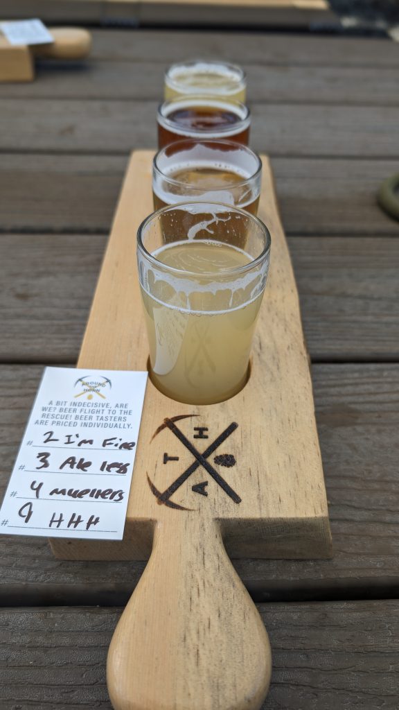 Flight of beer at Around the Horn Brewing Company