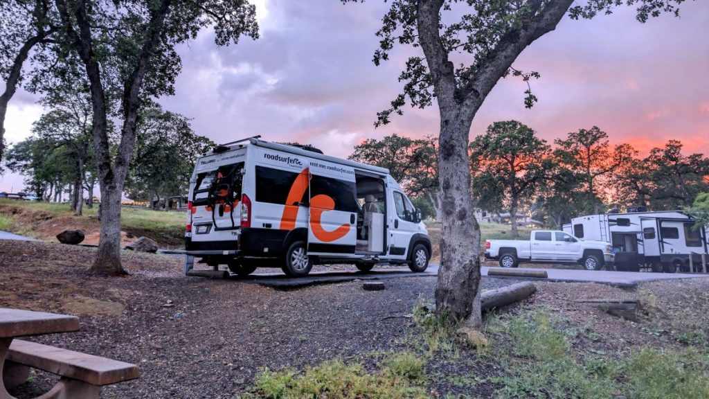 Our Roadsurfer Campervan at sunset