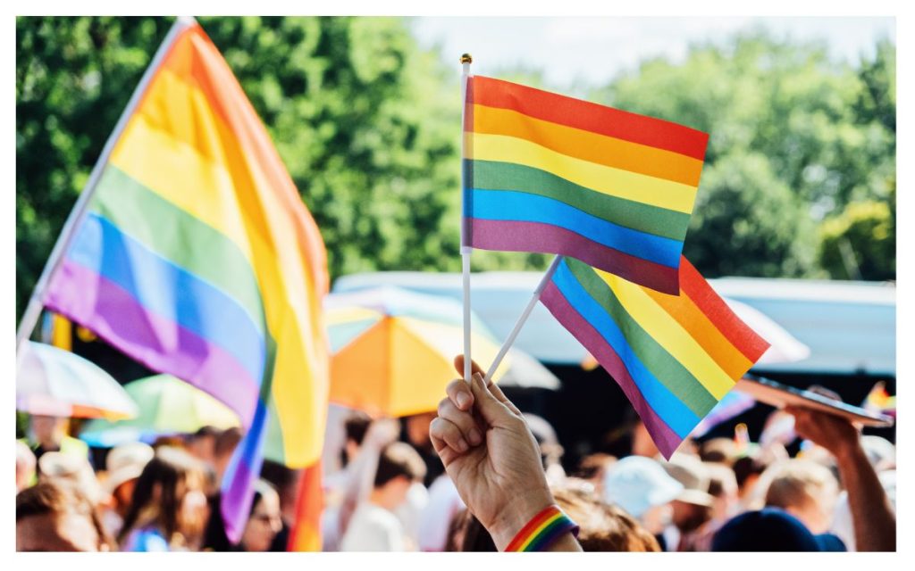 Pride flags flowing over Pride Parade San Diego