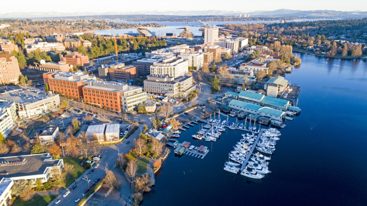 aerial view of university district in seattle