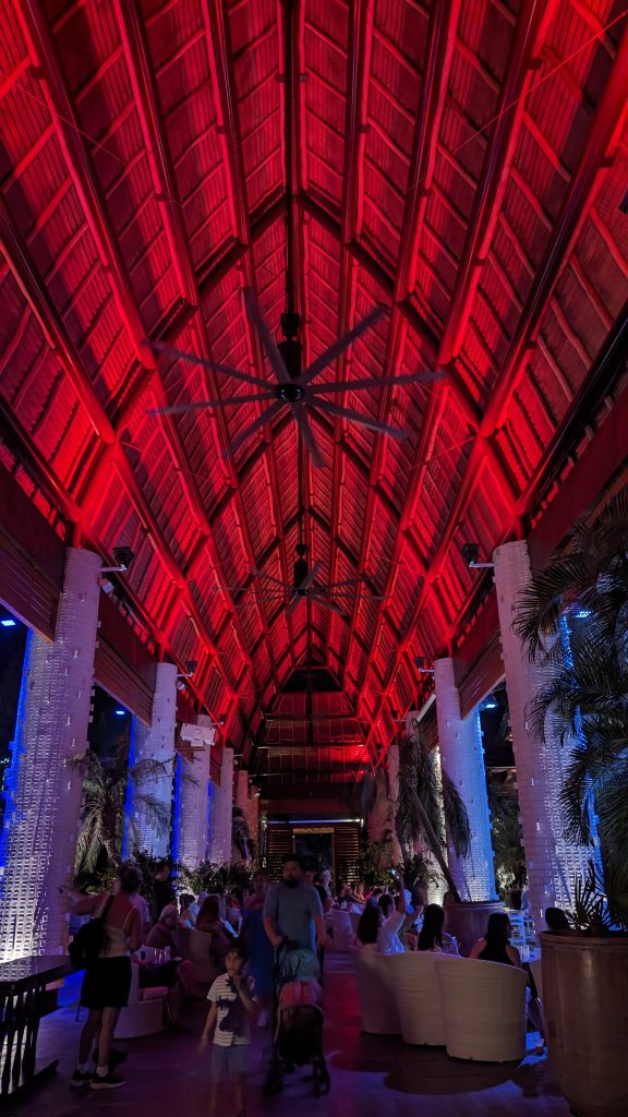 Vidanta Resort entertainment area lid up red at night