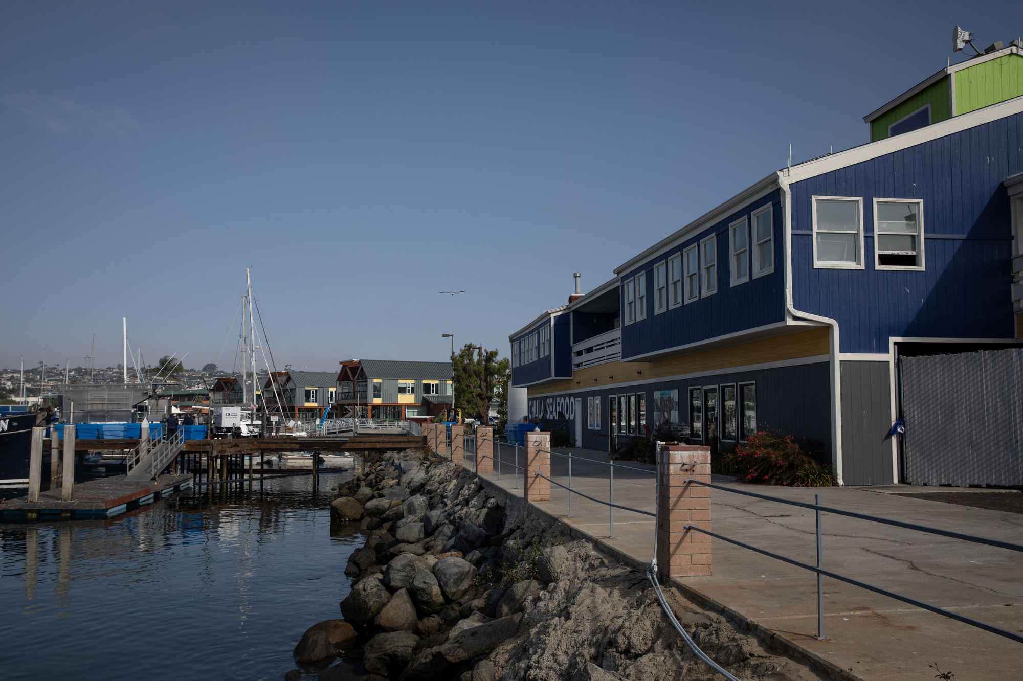 Commercial buildings rented to wholesale seafood company Chula Seafood and the seafood market Tunaville. (Ana Ramirez / The San Diego Union-Tribune)
