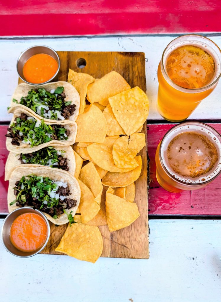 Carne Asada Tacos and chips at Project Barley Square Brewery