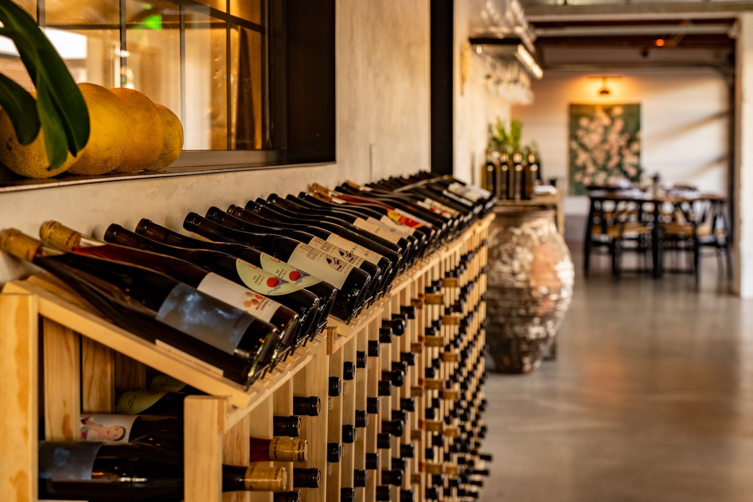 Interior of San Diego restaurant Cellar Hand in Hillcrest featuring an extensive collection of wine 