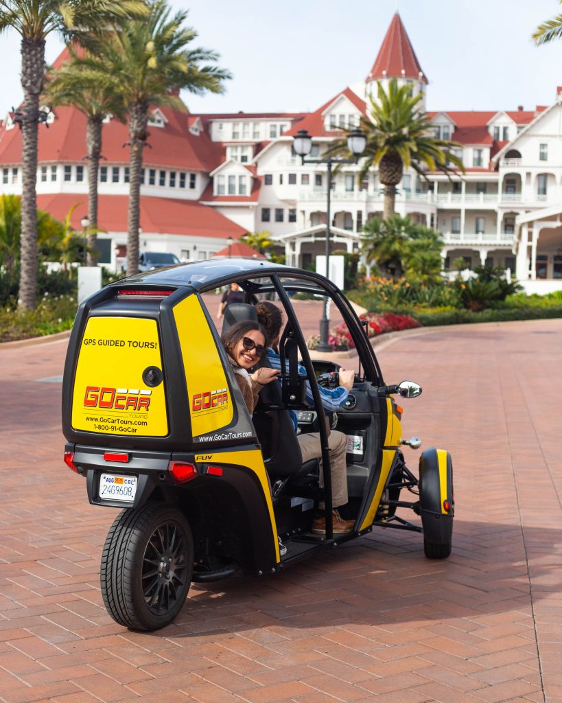 Coronado Go Car Tour in front of Hotel Del Coronado