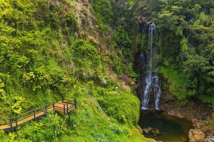 Private waterfall on the property.