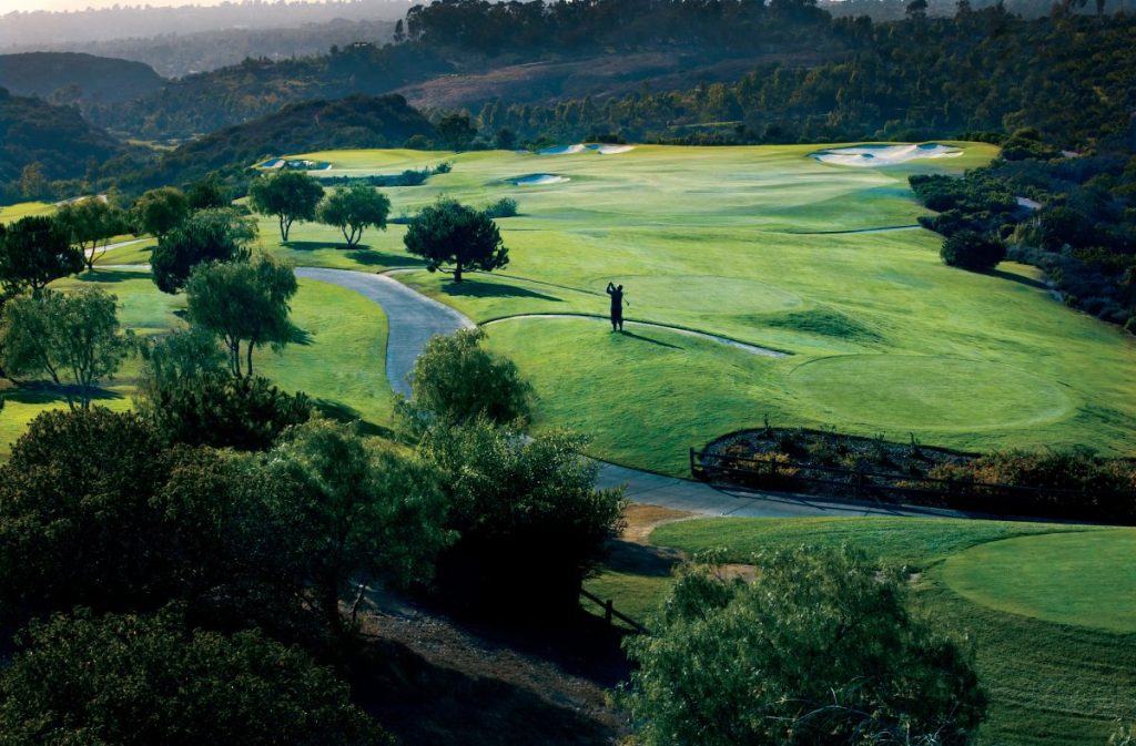 Aerial view of 9th hole at golf course at the Grand Golf Club