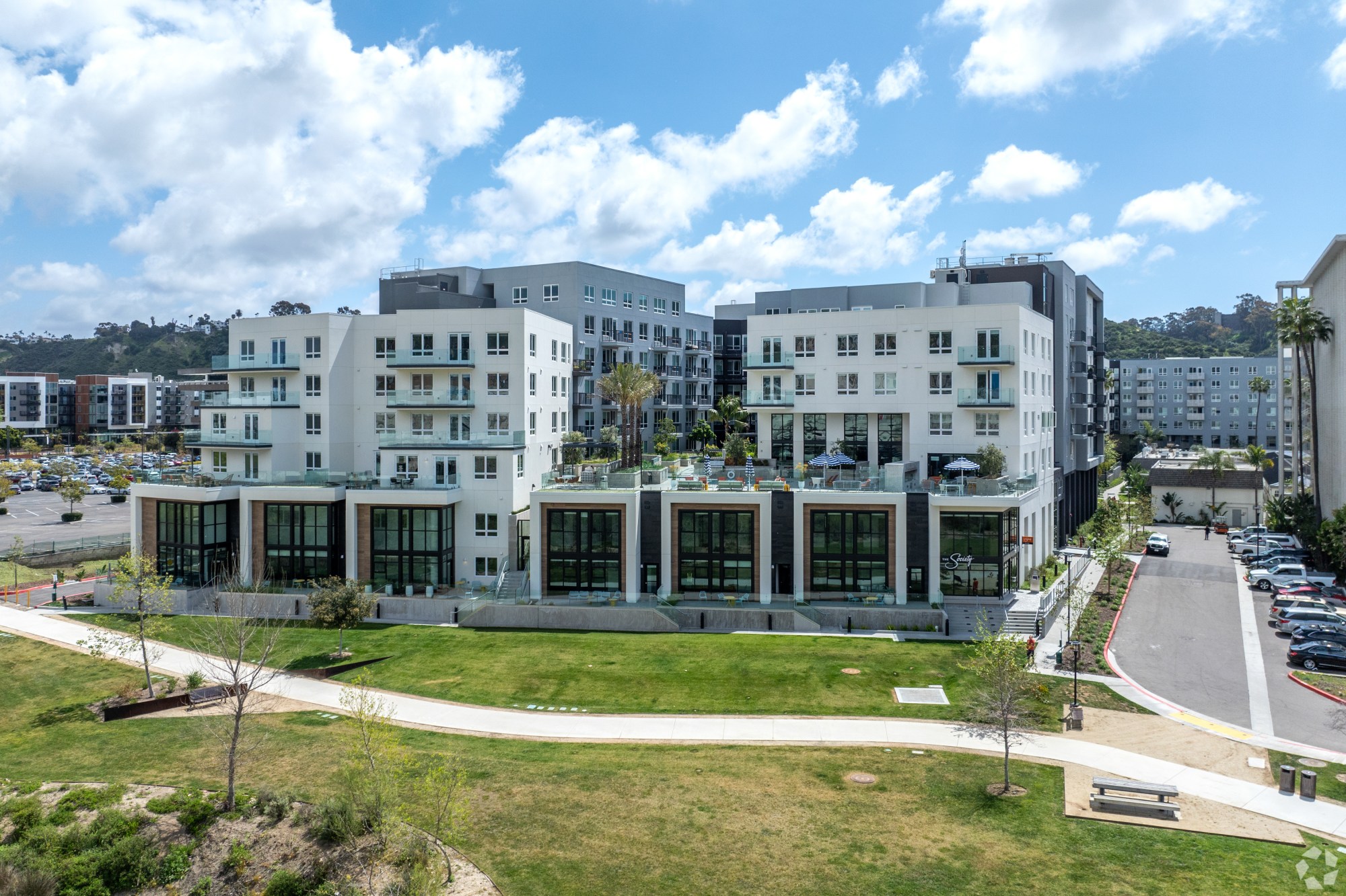 The Ruby building, part of The Society complex, is offering up to two months free on some units. The Society was built on a 10-acre site by the Town & Country Resort. Average rent at Ruby is $3,896 a month. (CoStar)