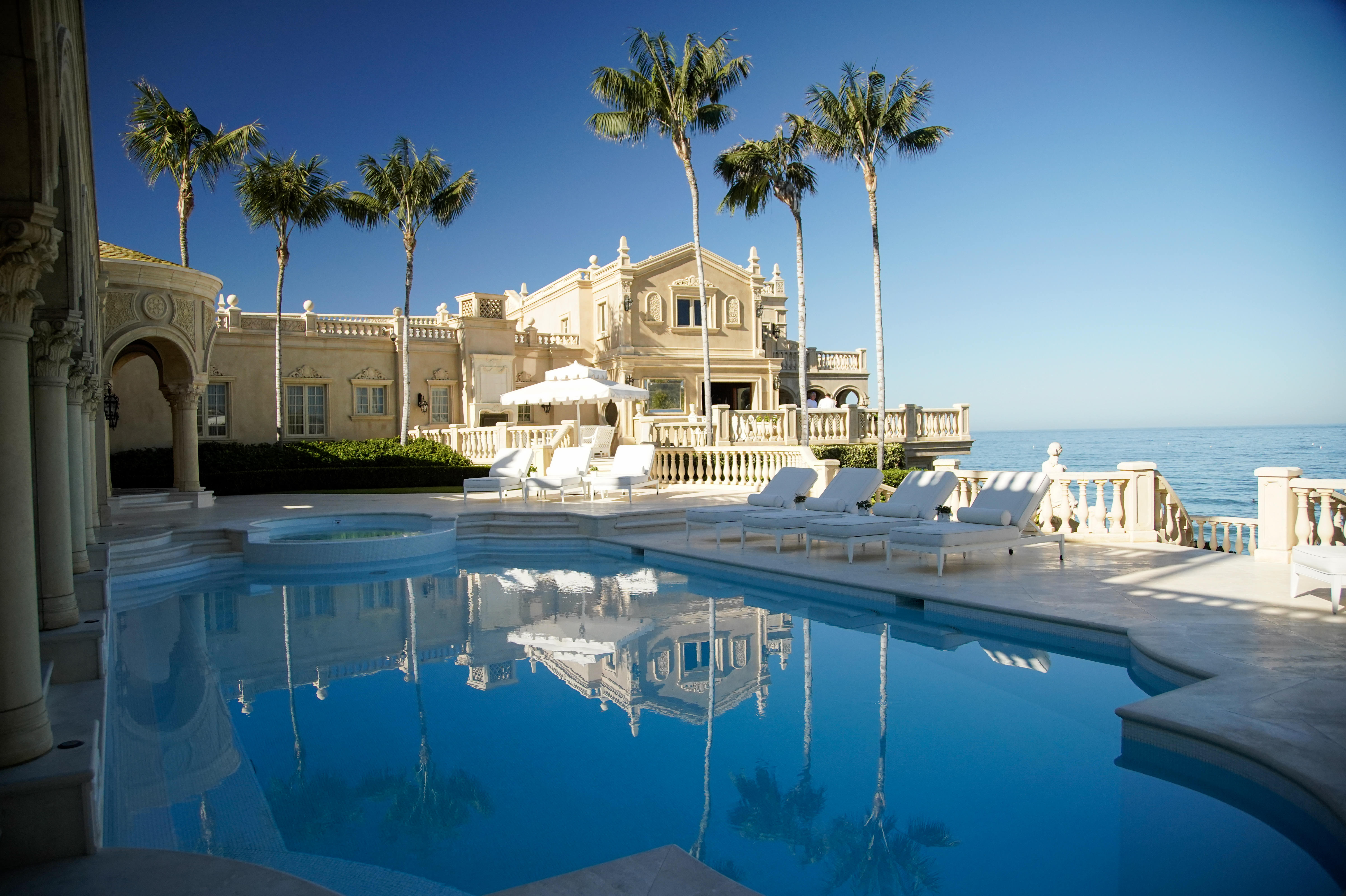 Pool area of The Sand Castle mansion in La Jolla...