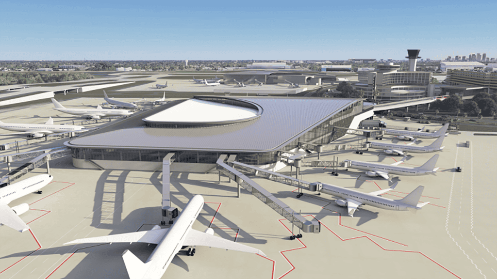 exterior rendering of an airport terminal